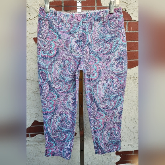 2P Women TALBOTS cotton purple paisley print Perfect Crop Pants PETITE - Picture 2 of 13